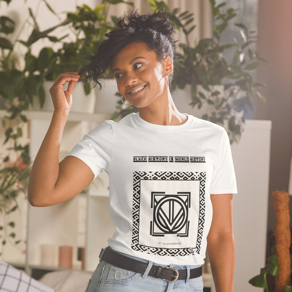 Short-Sleeve Unisex T-Shirt featuring Adinkra symbol for leadership and service, white