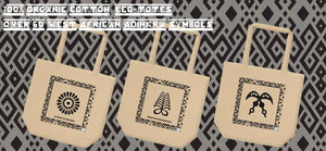 100% organic cotton Eco-Totes featuring Adinkra symbols