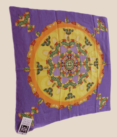 Silk square, 37", featuring birds, butterflies, and flowers, color:  violet