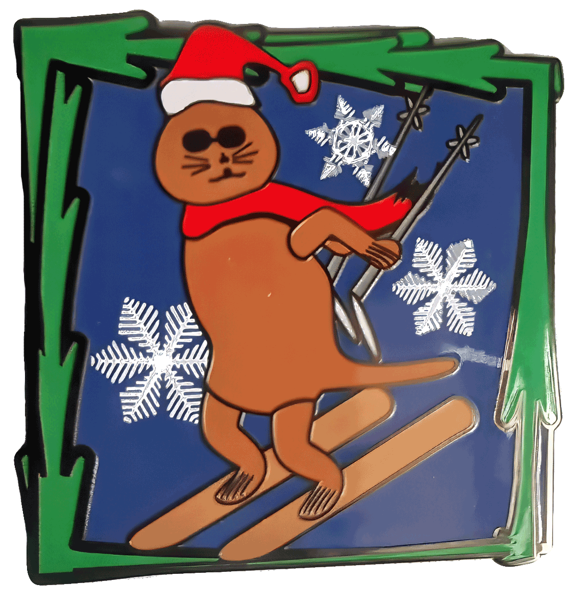 Enamel pin, Dashing through the Snow