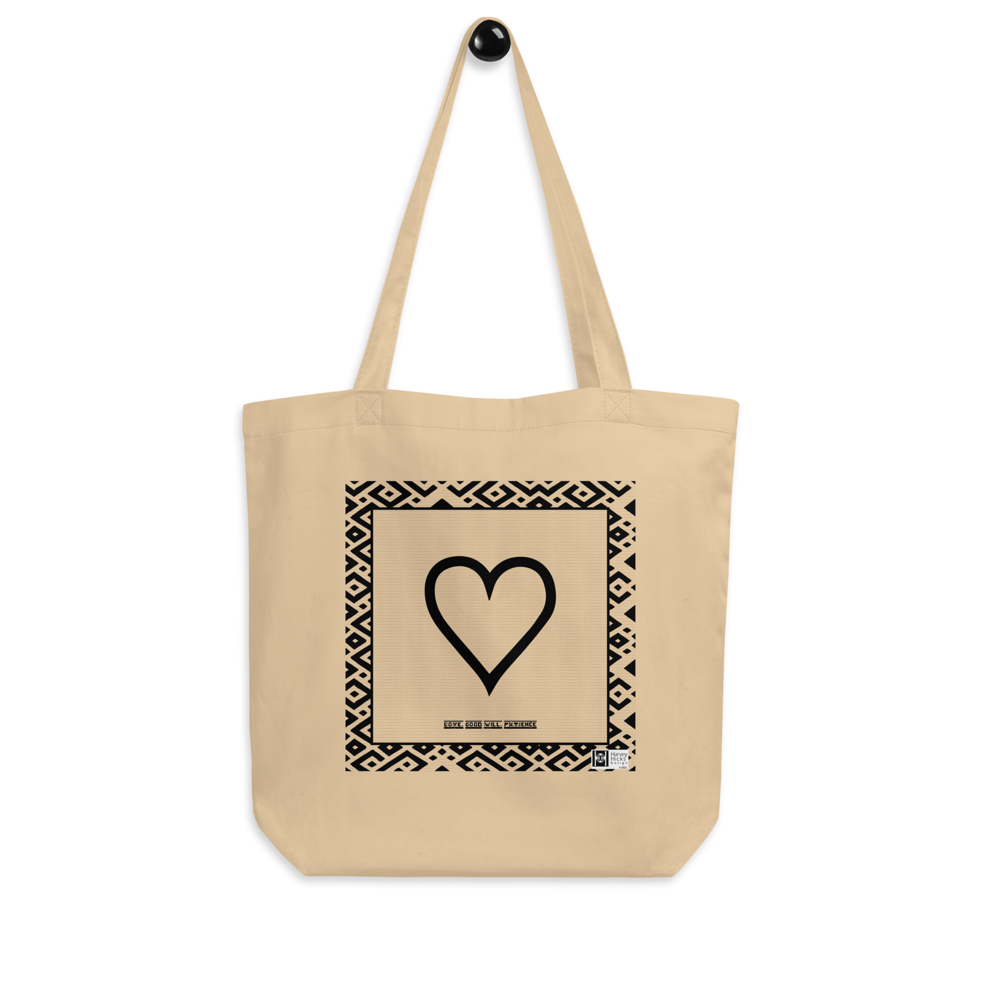 100% cotton Eco Tote Bag, featuring the Adinkra symbol for good will