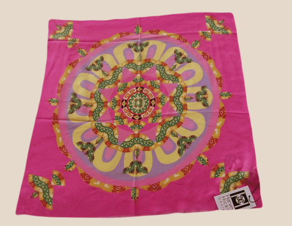 Silk square, 37", featuring birds, butterflies, and flowers, color:  pink