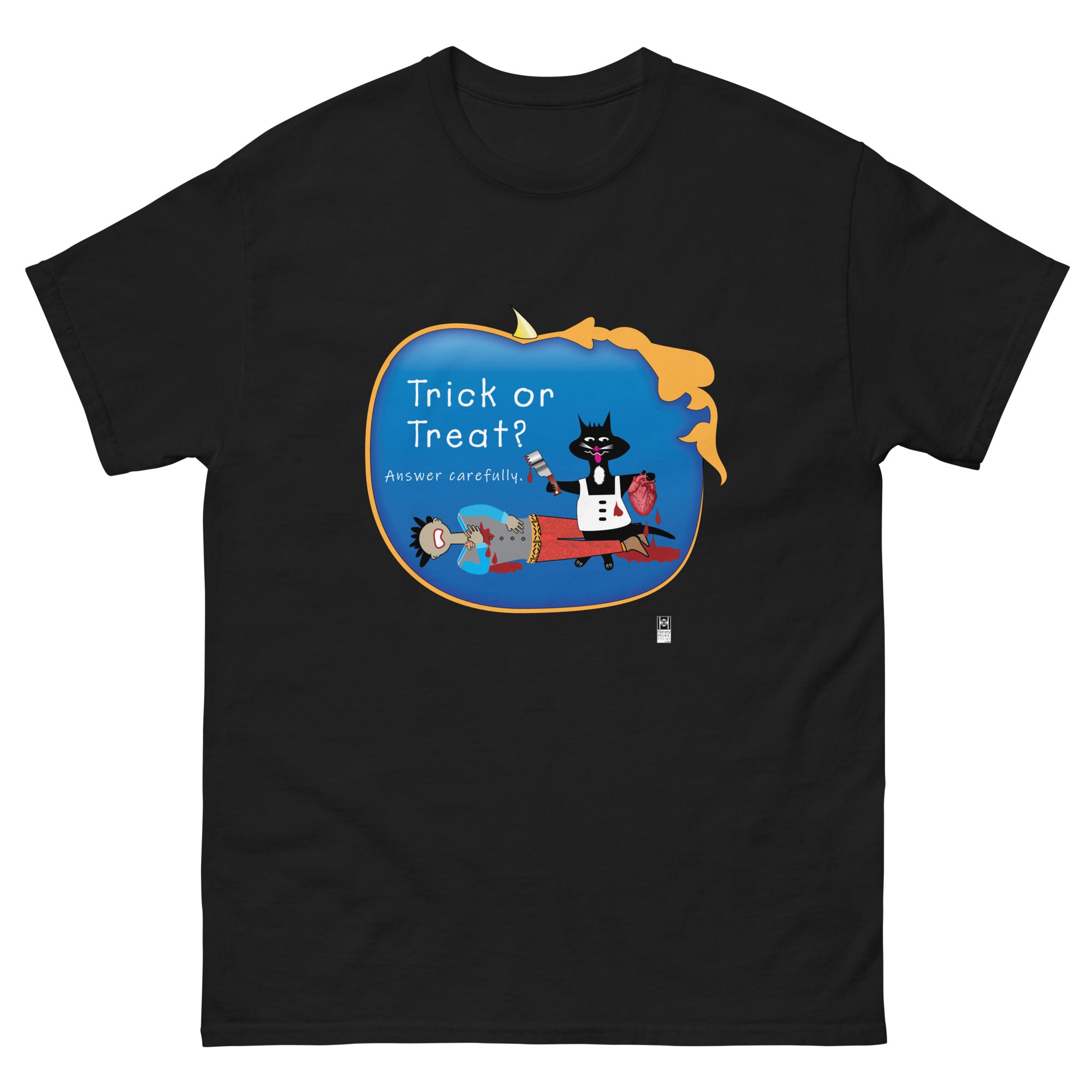 Halloween 2024: Trick or treat? Unisex short sleeve tee, black or orange