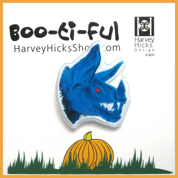 Halloween pin featuring a leaf nose bat, blue