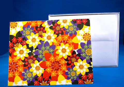 Note cards, box of 10, featuring an original illustration of bright stylized flowers.