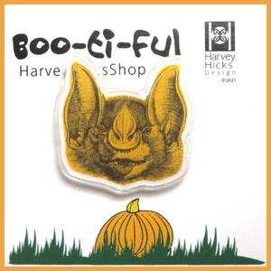 Halloween pin featuring a leaf nose bat, orange