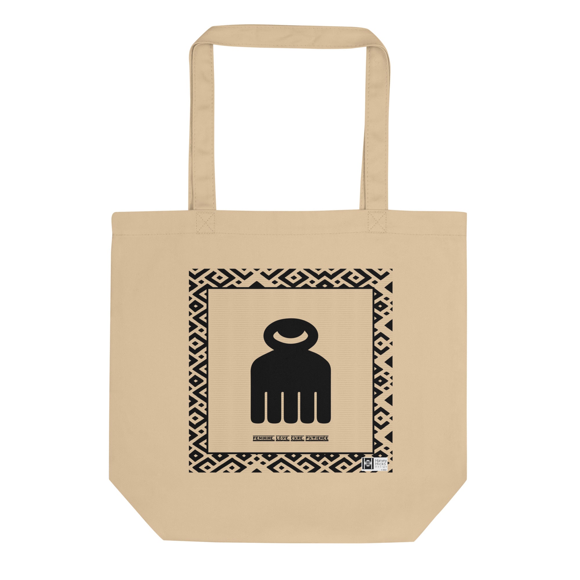 100% cotton Eco Tote Bag, featuring the Adinkra symbol, wooden comb