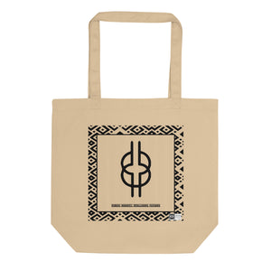100% cotton Eco Tote Bag, featuring the Adinkra symbol for wisdom and ingenuity