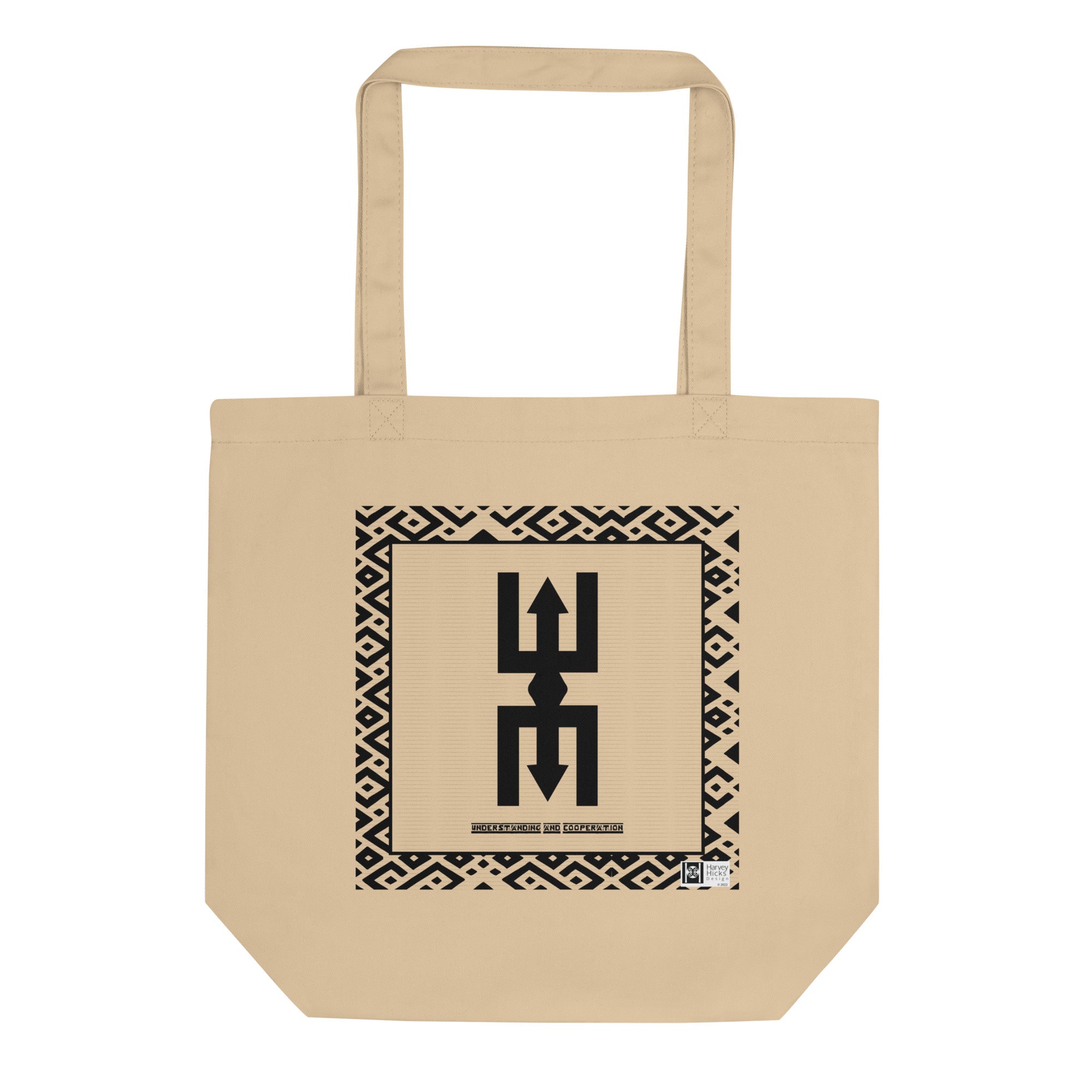 100% cotton Eco Tote Bag, featuring the Adinkra symbol for cooperation