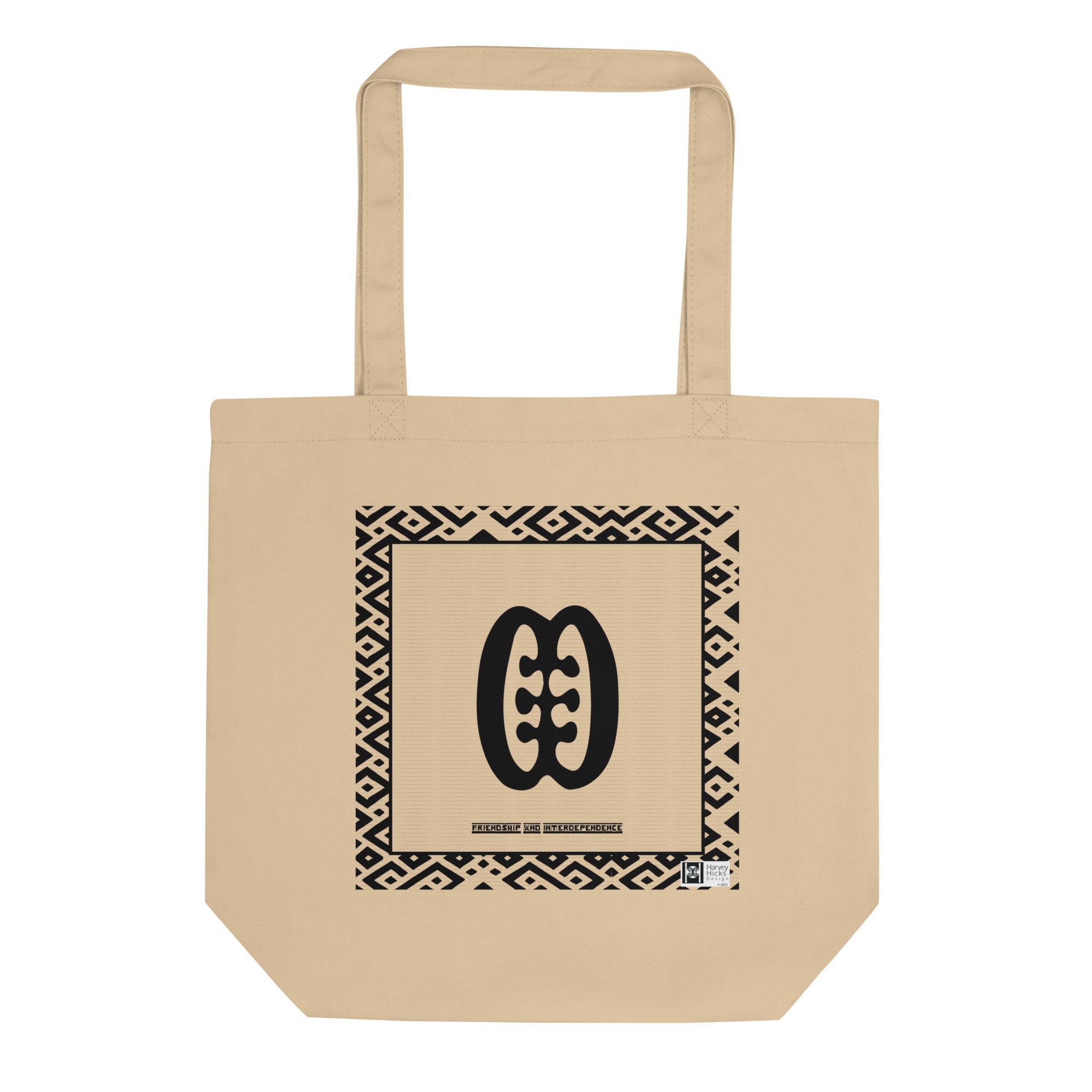 100% cotton Eco Tote Bag, featuring the Adinkra symbol for friendship