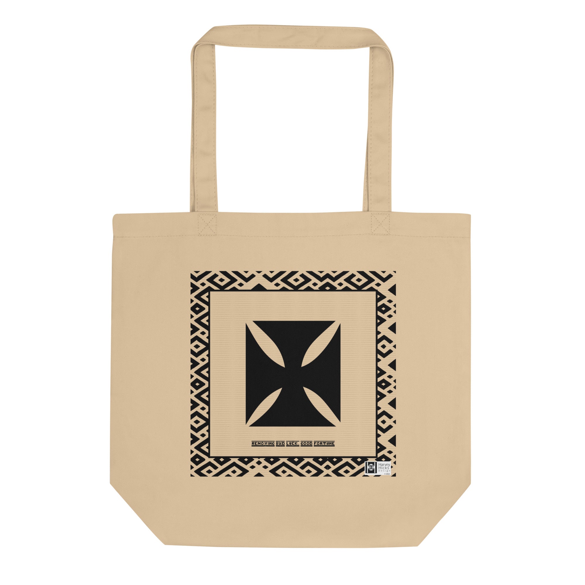 100% cotton Eco Tote Bag, featuring the Adinkra symbol for good fortune
