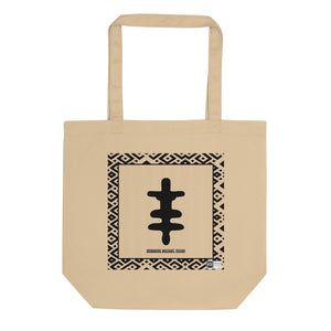 100% cotton Eco Tote Bag, featuring the Adinkra symbol for strength and bravery