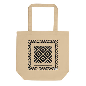 100% cotton Eco Tote Bag, featuring the Adinkra symbol for self-containment