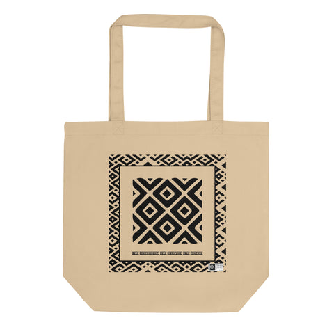 100% cotton Eco Tote Bag, featuring the Adinkra symbol for self-containment