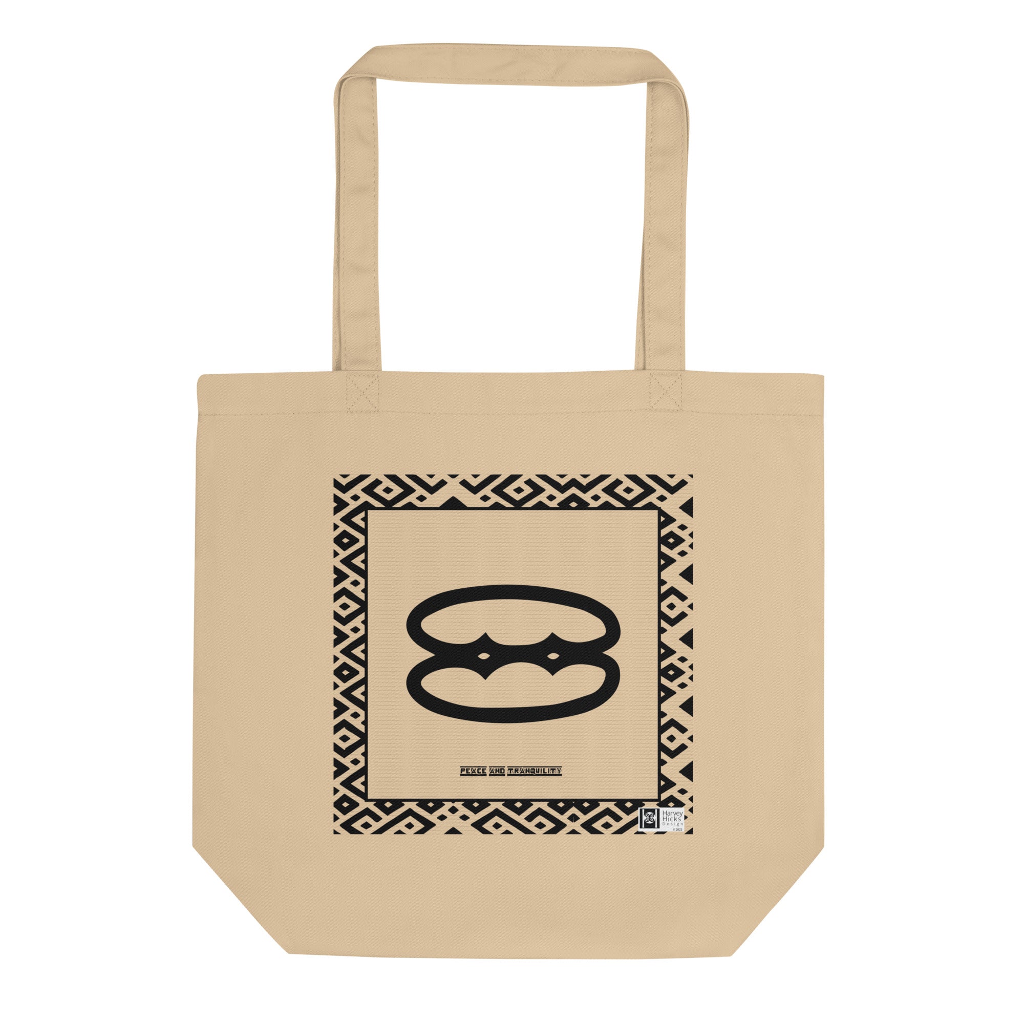100% cotton Eco Tote Bag, featuring the Adinkra symbol for peace