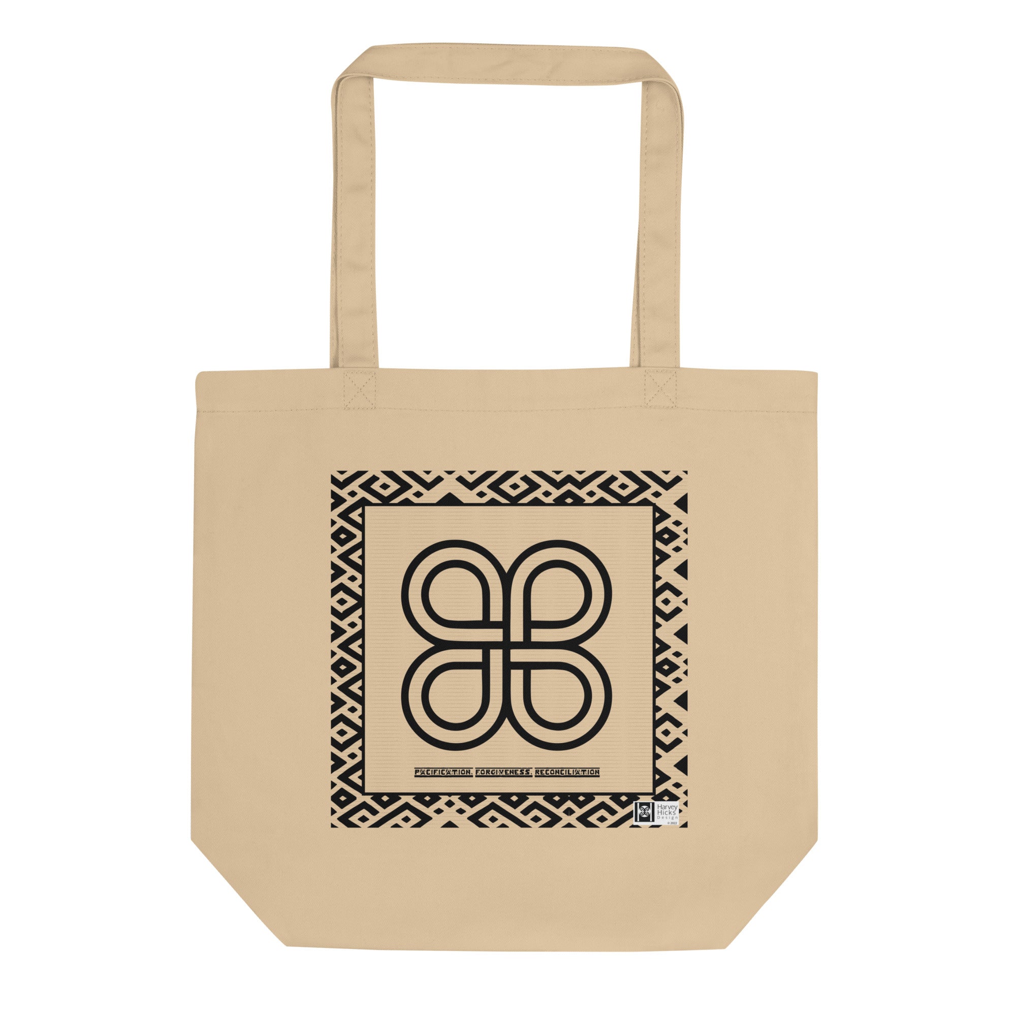 100% cotton Eco Tote Bag, featuring the Adinkra symbol for pacification