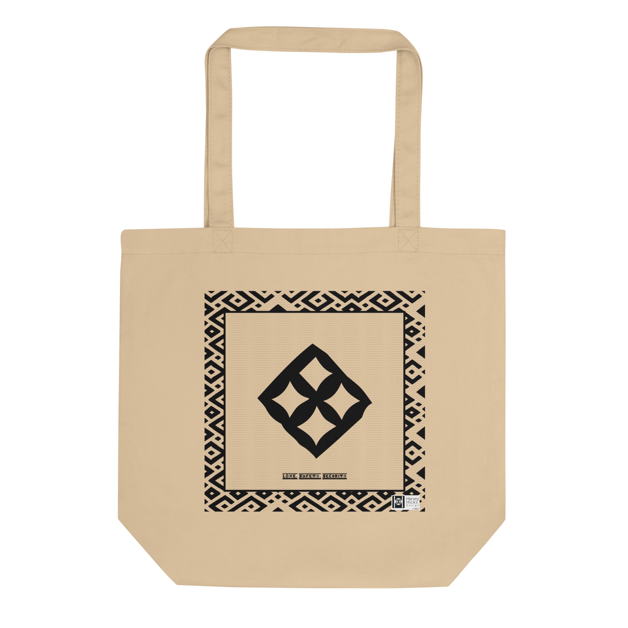 100% cotton Eco Tote Bag, featuring the Adinkra symbol for safety