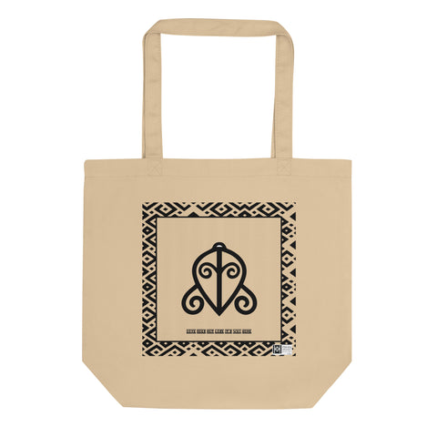 100% cotton Eco Tote Bag, featuring the Adinkra symbol for unconditional love