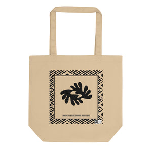 100% cotton Eco Tote Bag, featuring the Adinkra symbol justice and fair play