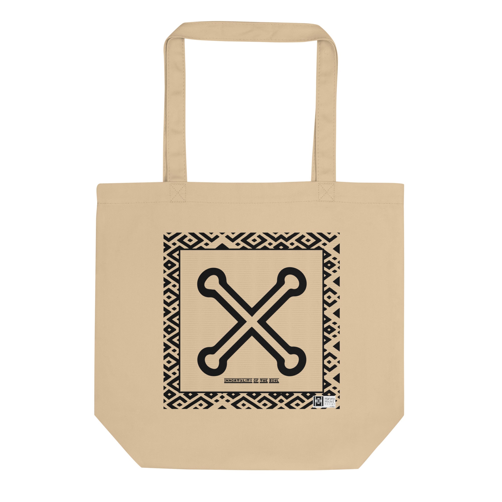 100% cotton Eco Tote Bag, featuring the Adinkra symbol for immortality