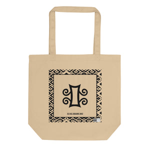 100% cotton Eco Tote Bag, featuring the Adinkra symbol for ill will