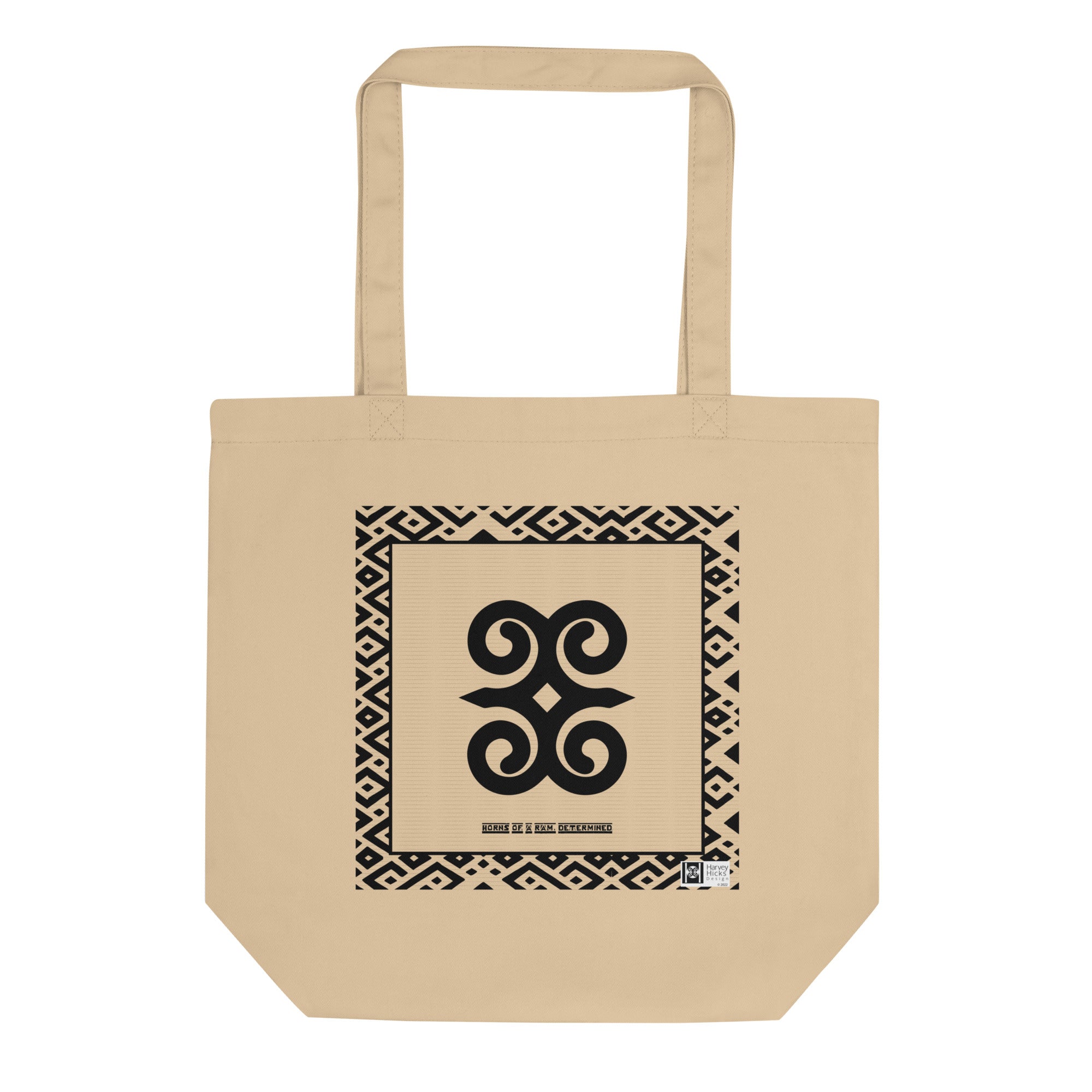 100% cotton Eco Tote Bag, featuring the Adinkra symbol for tenacity
