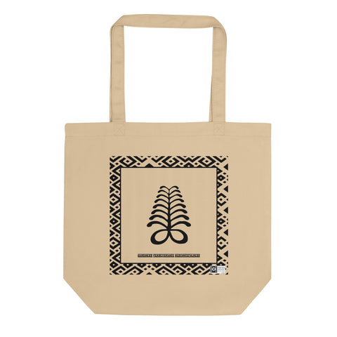 100% cotton Eco Tote Bag, featuring the Adinkra symbol for hardiness