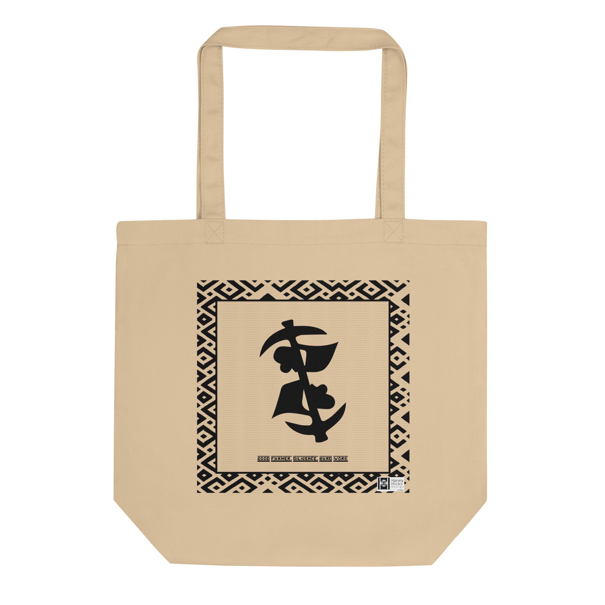 100% cotton Eco Tote Bag, featuring the Adinkra symbol for diligence and persistence