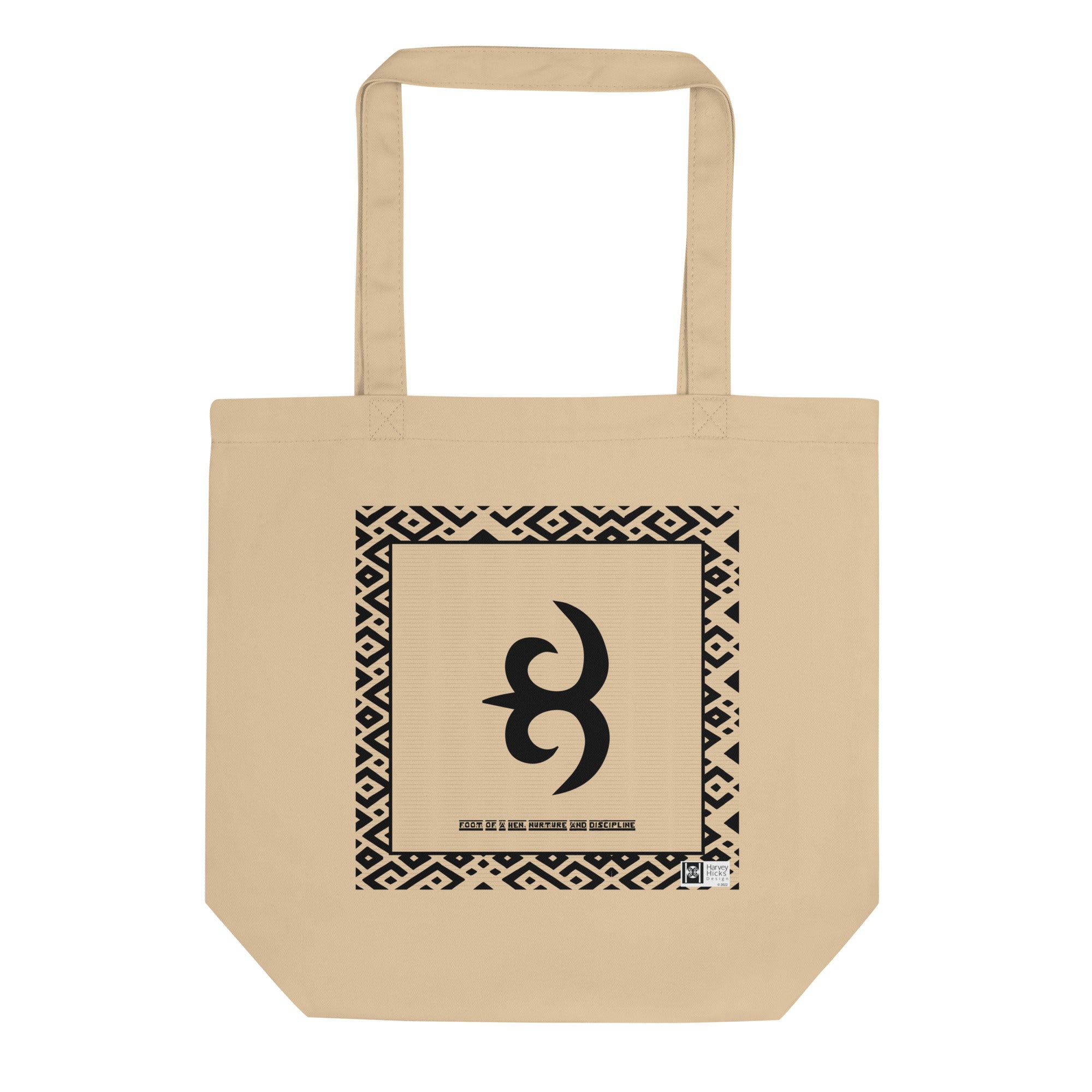 100% cotton Eco Tote Bag, featuring the Adinkra symbol for nurture and discipline