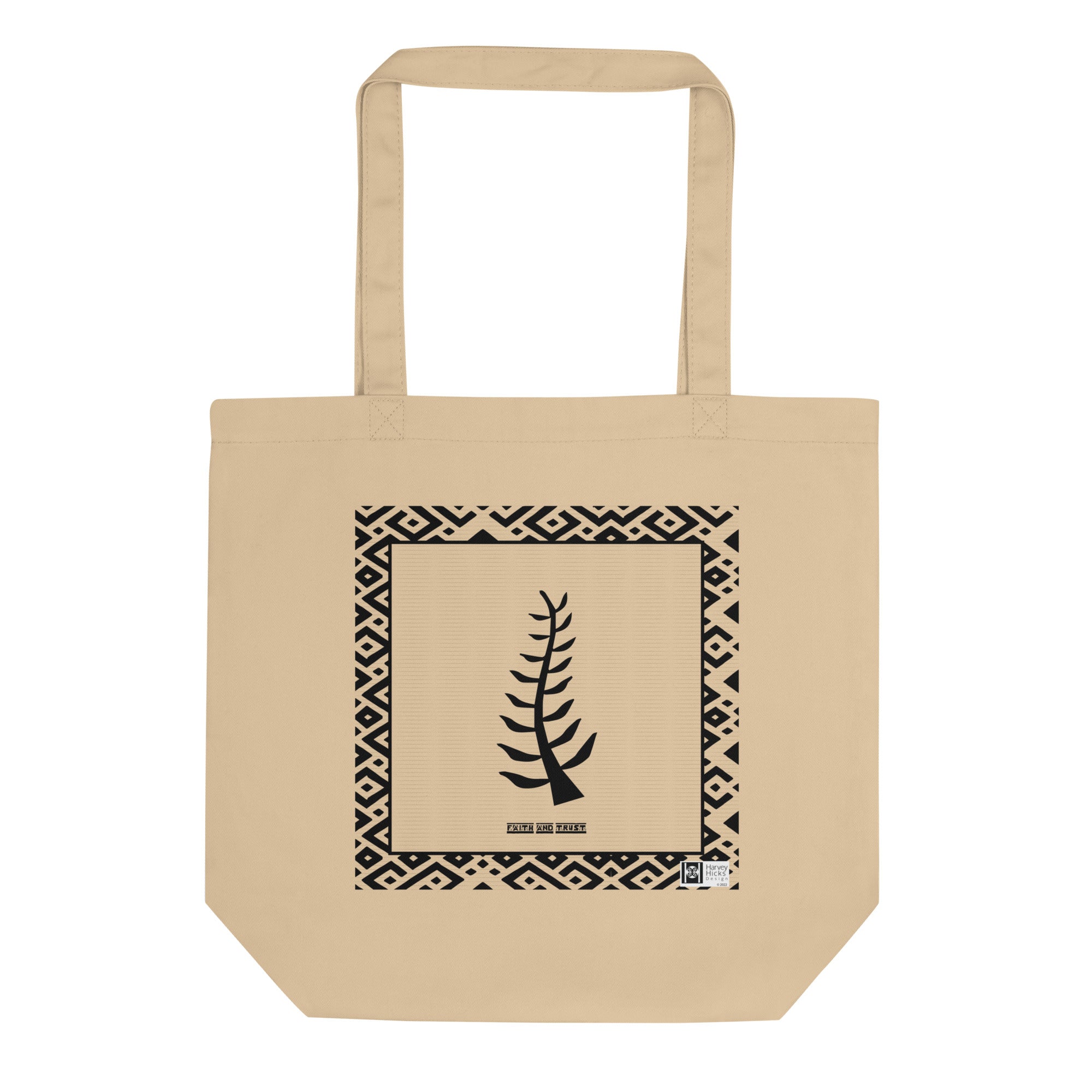 100% cotton Eco Tote Bag, featuring the Adinkra symbol for faith and trust