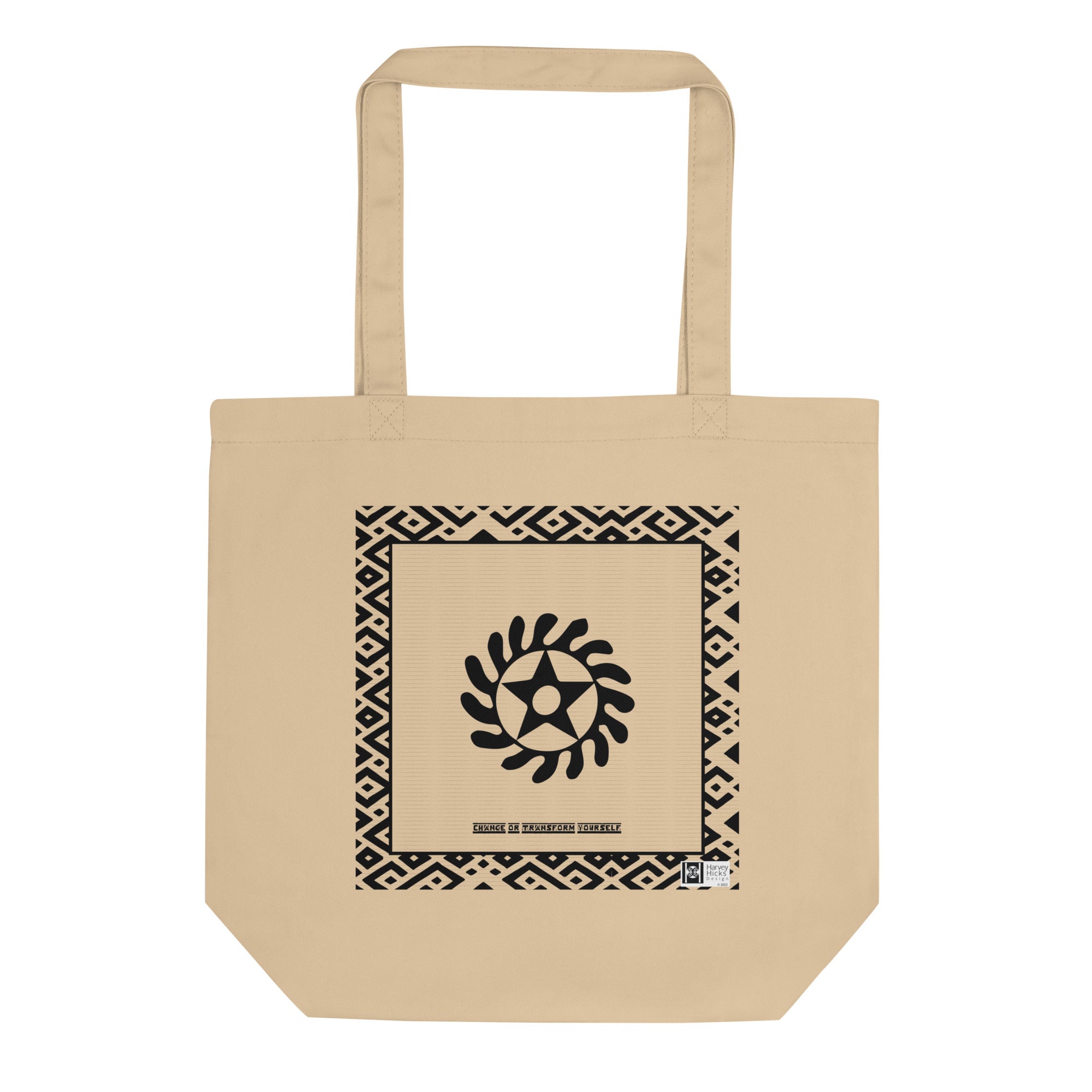 100% cotton Eco Tote Bag, featuring the Adinkra symbol for transformation