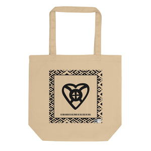 100% cotton Eco Tote Bag, featuring the Adinkra symbol for all will be well