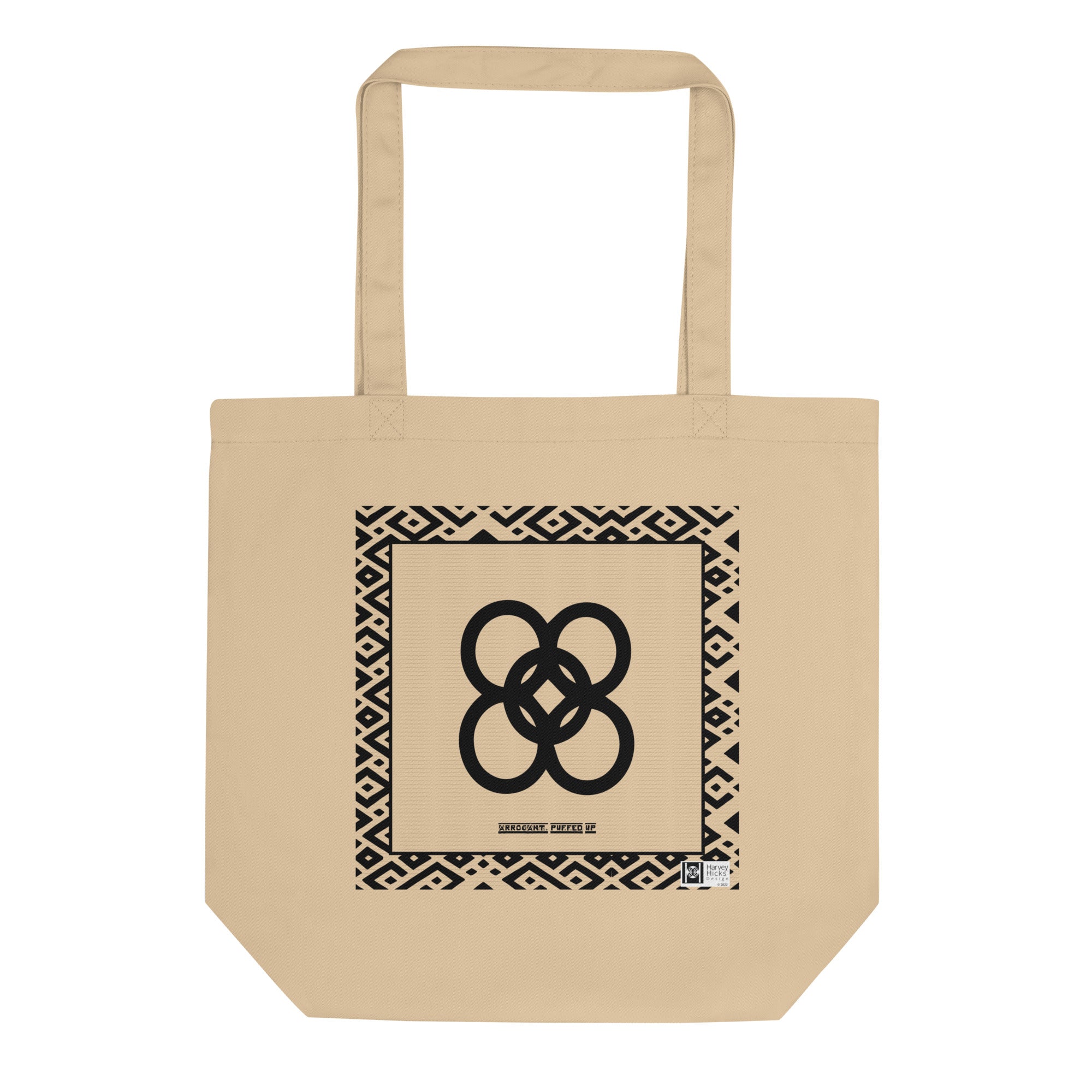 100% cotton Eco Tote Bag, featuring the Adinkra symbol for arrogance