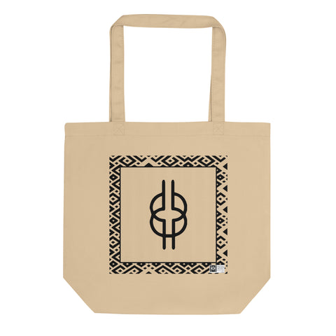 100% cotton Eco Tote Bag, featuring the Adinkra symbol for wisdom and ingenuity, NO TEXT