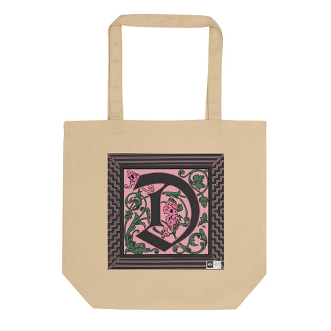 100% Organic Cotton Eco-Tote Featuring Decorative Lettering, “D”