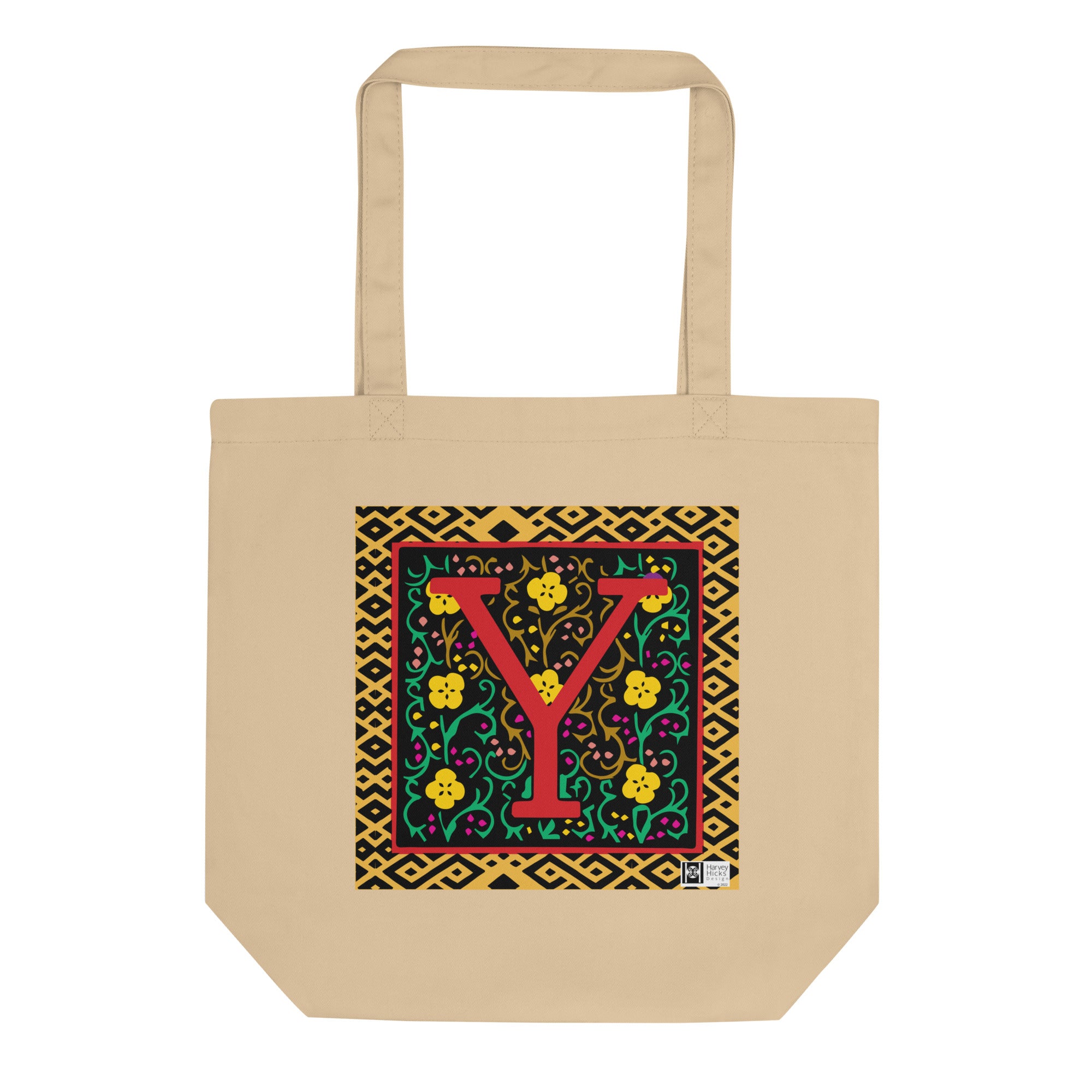 100% Organic Cotton Eco-Tote Featuring Decorative Lettering, “Y”