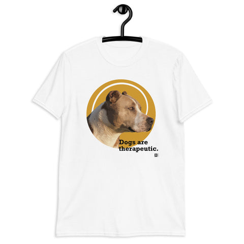 Short sleeve tee featuring an illustration of a Pit Bull with a message, white