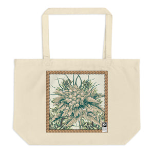 Large tote bag made from organic cotton featuring a vintage illustration of a radish plant