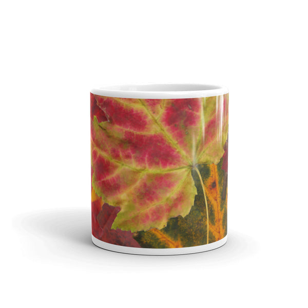 Mug, ceramic, glossy white, featuring a Fall-WInter theme