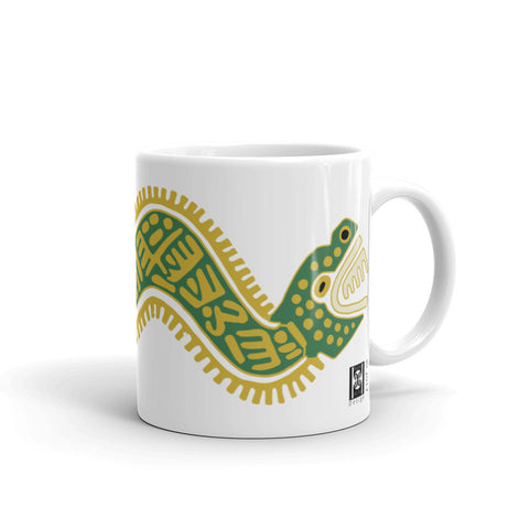 Mug, ceramic featuring an illustration of the feathered serpent Quetzalcoatl, white