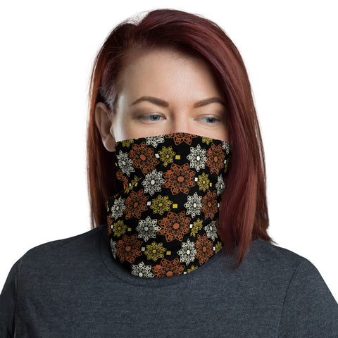 Face/neck/head covering with West African Adinkra pattern, Heart Circle, black