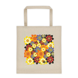 Canvas tote bag with stylized geomethic floral illustration, Liberty Canvas tote