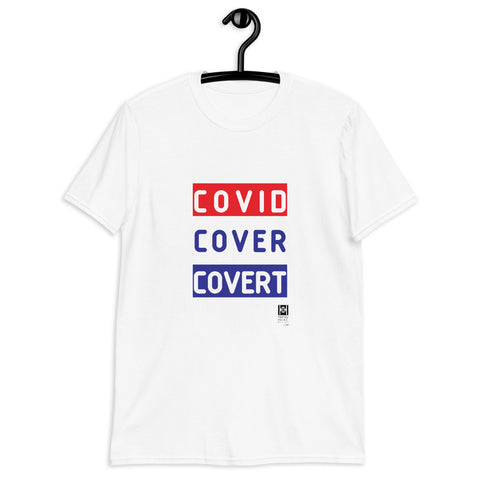 Short sleeve tee with political statement about COVID-19, white