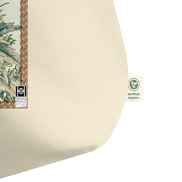 Large tote bag made from organic cotton featuring a vintage illustration of a radish plant