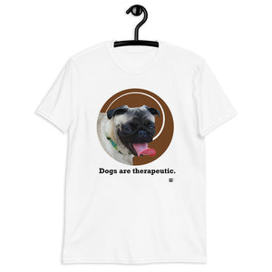 Short sleeve tee featuring an illustration of a Pug with a message, white