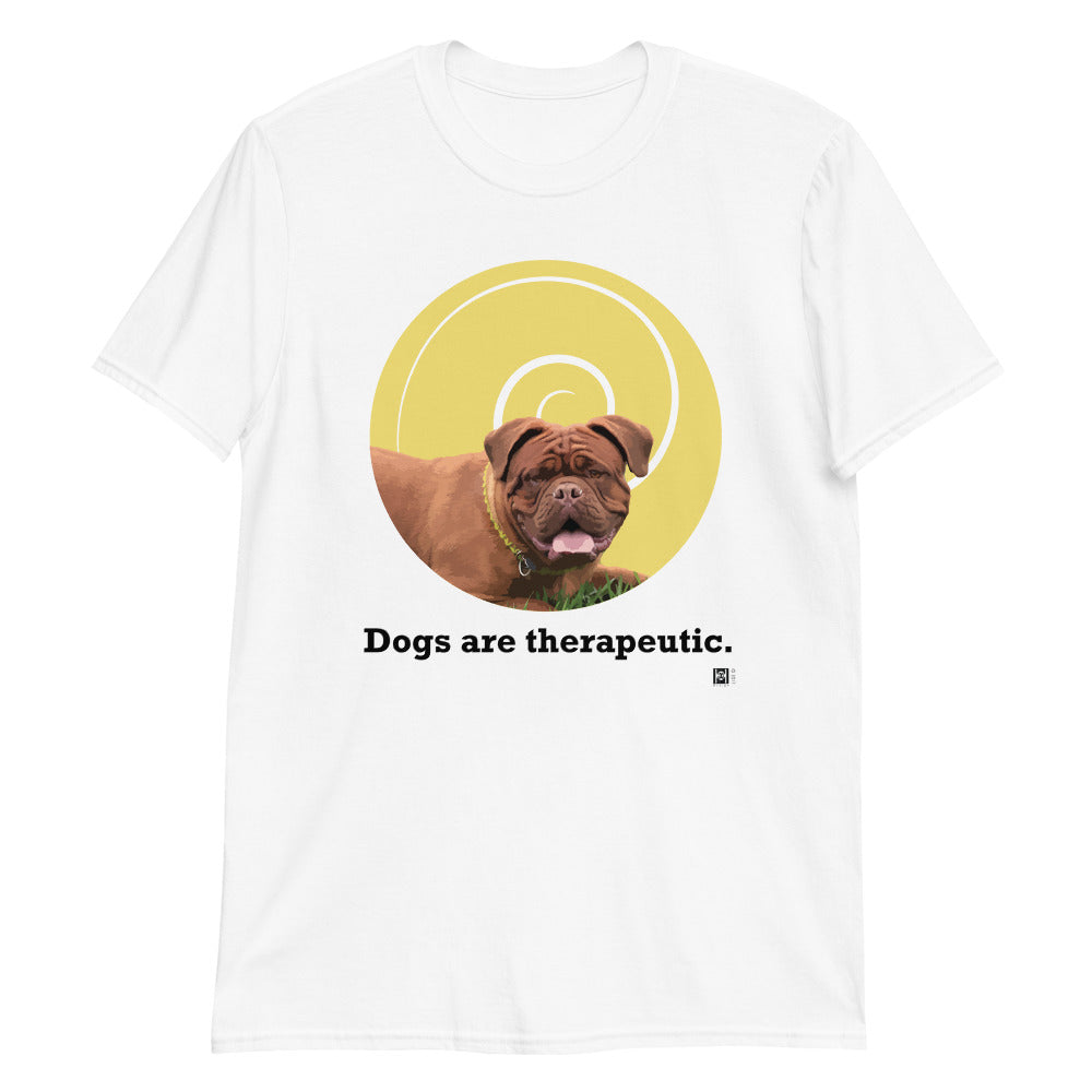 Short sleeve tee featuring an illustration of a Mastiff  and a message, white
