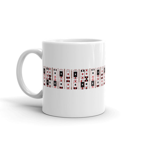 Mug, ceramic, featuring a N. African Oudref textile motif, white