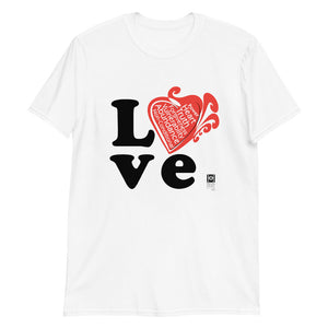 Short sleeve tee with a graphic message of love, white.