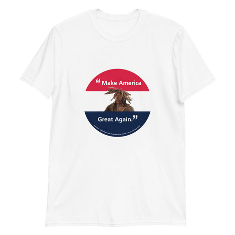 Short sleeve tee featuring an illustration for the message "Make America Great Again,' white