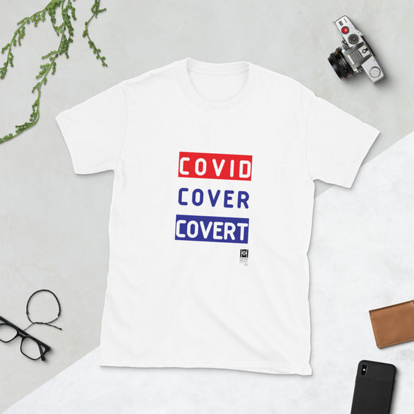 Short sleeve tee with political statement about COVID-19, white
